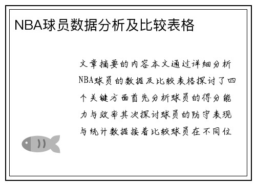 NBA球员数据分析及比较表格